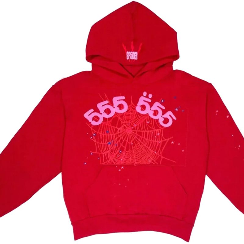 Sp5der Worldwide Red Angel Number 555 Hoodie Red